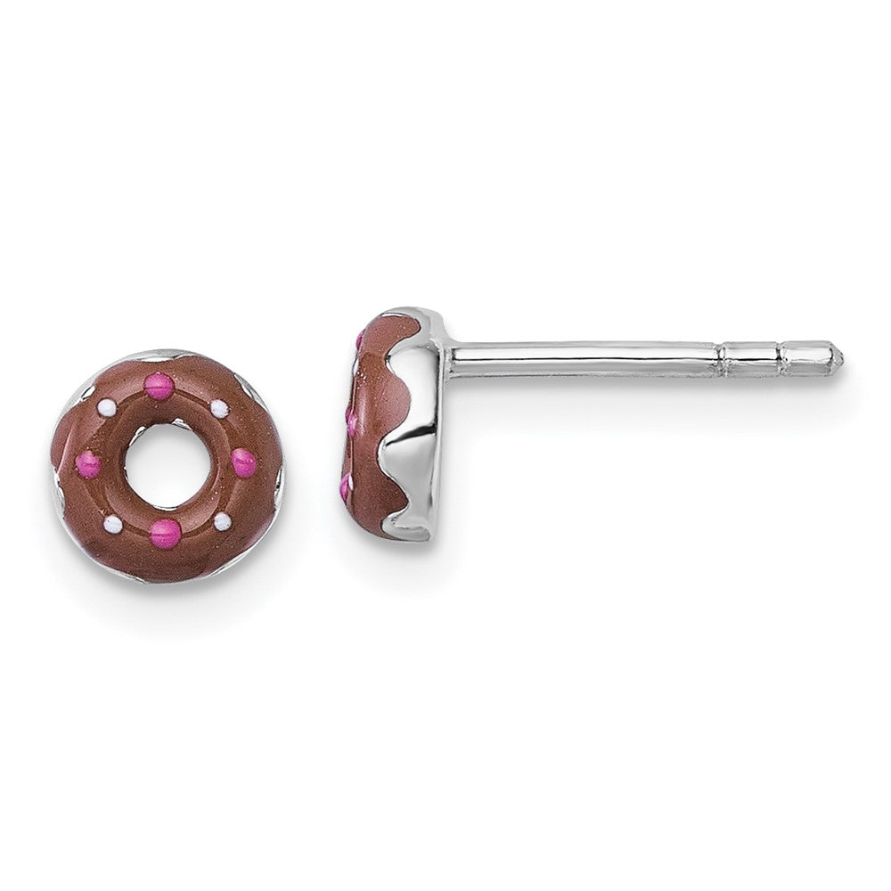 Sterling Silver Rhodium Plated Children's Enamel Donut Post Earrings