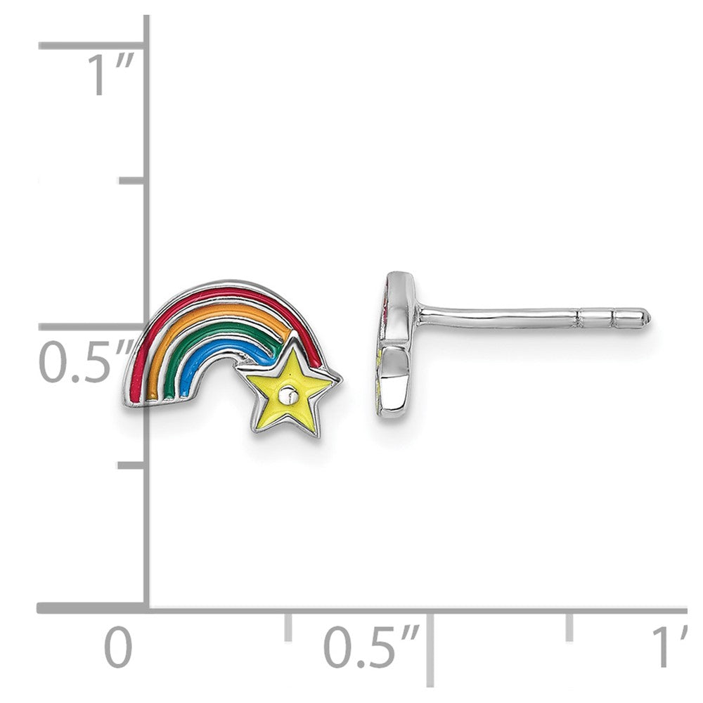 Sterling Silver Rhodium Plated Children's Enamel Rainbow with Star Post Earrings
