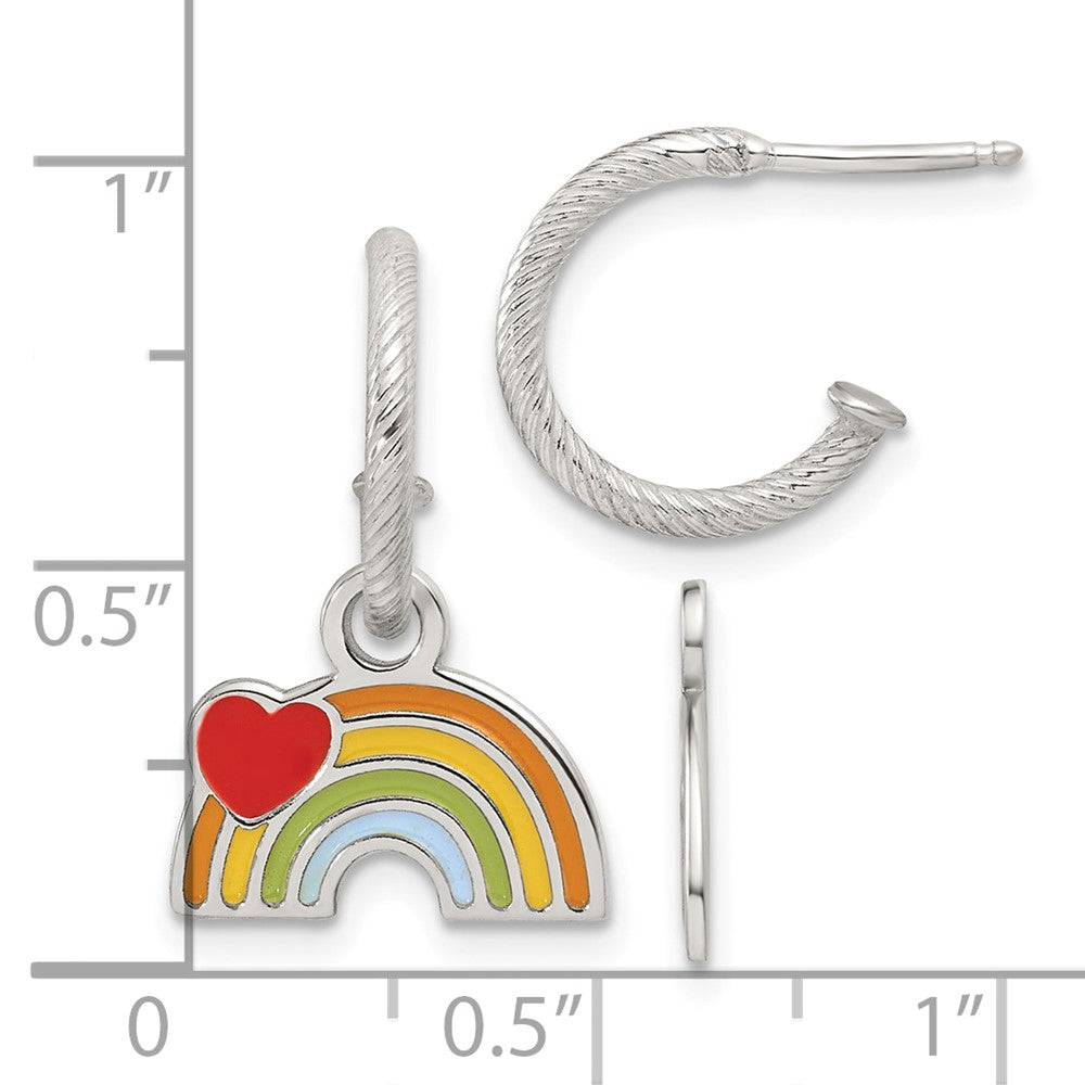Sterling Silver Grooved Enamel Rainbow Children's Post Dangle Hoop Earrings