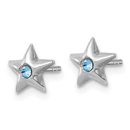 Sterling Silver Madi K Rhodium Plated Polished Blue Crystal Star Children's Post Earrings