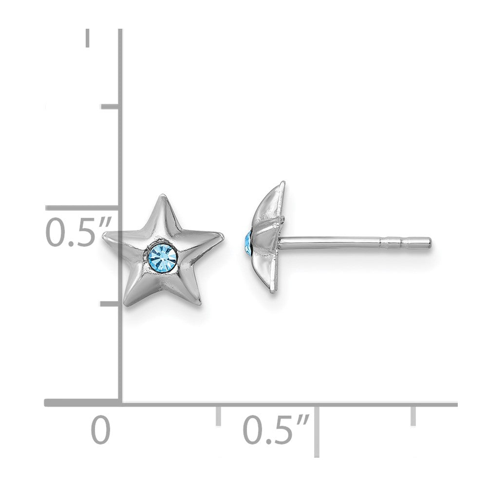 Sterling Silver Madi K Rhodium Plated Polished Blue Crystal Star Children's Post Earrings