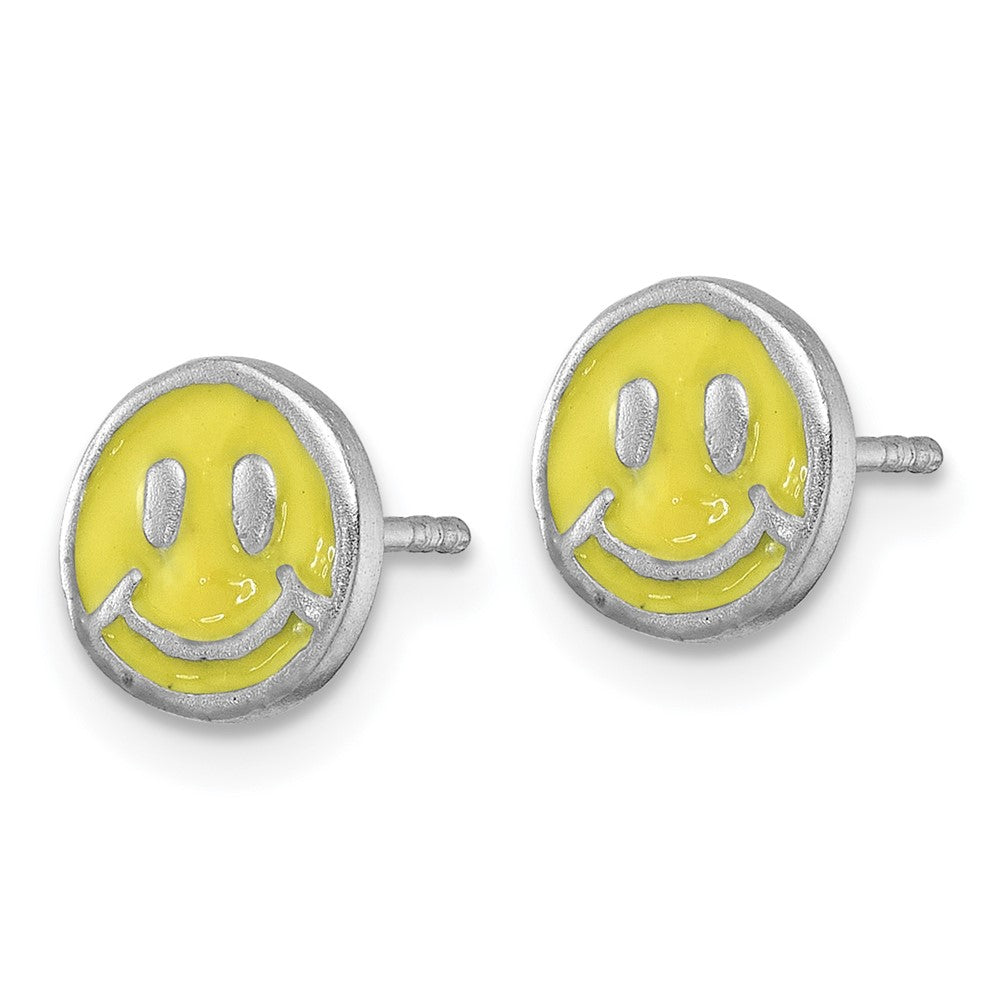 Sterling Silver Madi K Rhodium Plated Enamel Yellow Smiley Face Children's Post Earrings