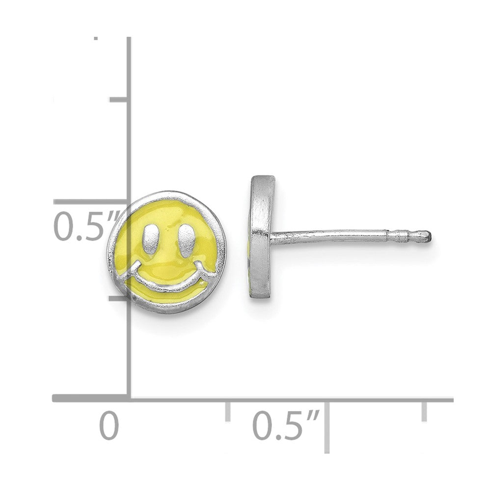 Sterling Silver Madi K Rhodium Plated Enamel Yellow Smiley Face Children's Post Earrings