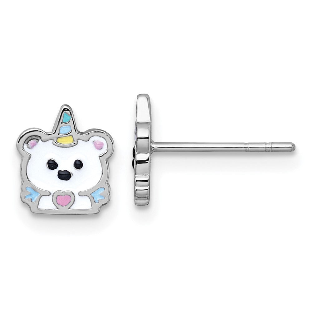 Sterling Silver Rhodium Plated Enamel Unicorn Polar Bear Children's Post Earring