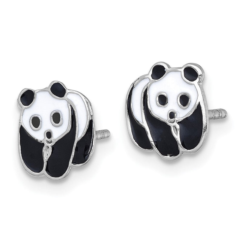 Sterling Silver Madi K Rhodium Plated Enamel Black and White Panda Children's Post Earrings