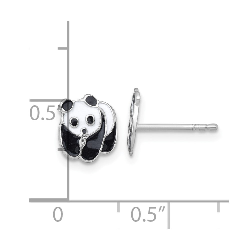 Sterling Silver Madi K Rhodium Plated Enamel Black and White Panda Children's Post Earrings