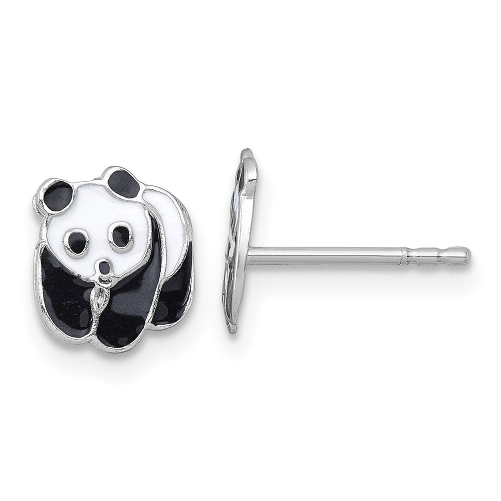 Sterling Silver Madi K Rhodium Plated Enamel Black and White Panda Children's Post Earrings