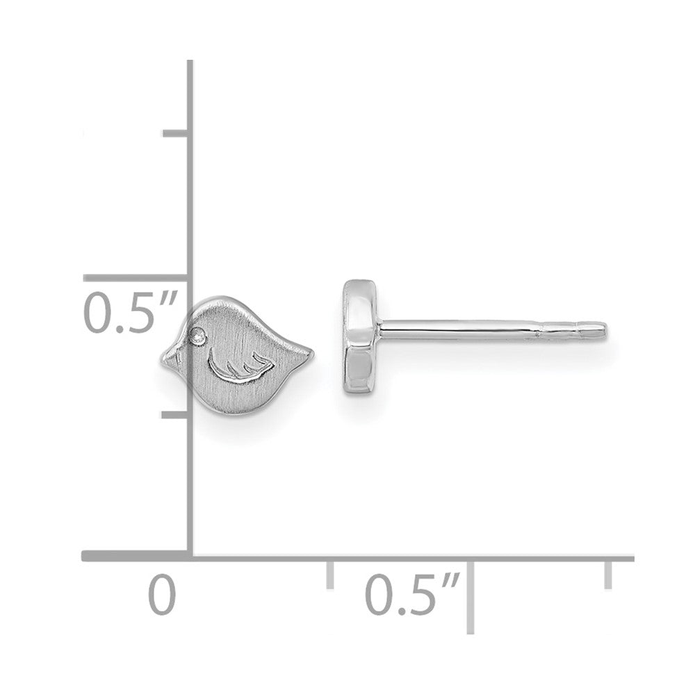 Sterling Silver Rhodium-Plated Brushed Bird Post Earrings