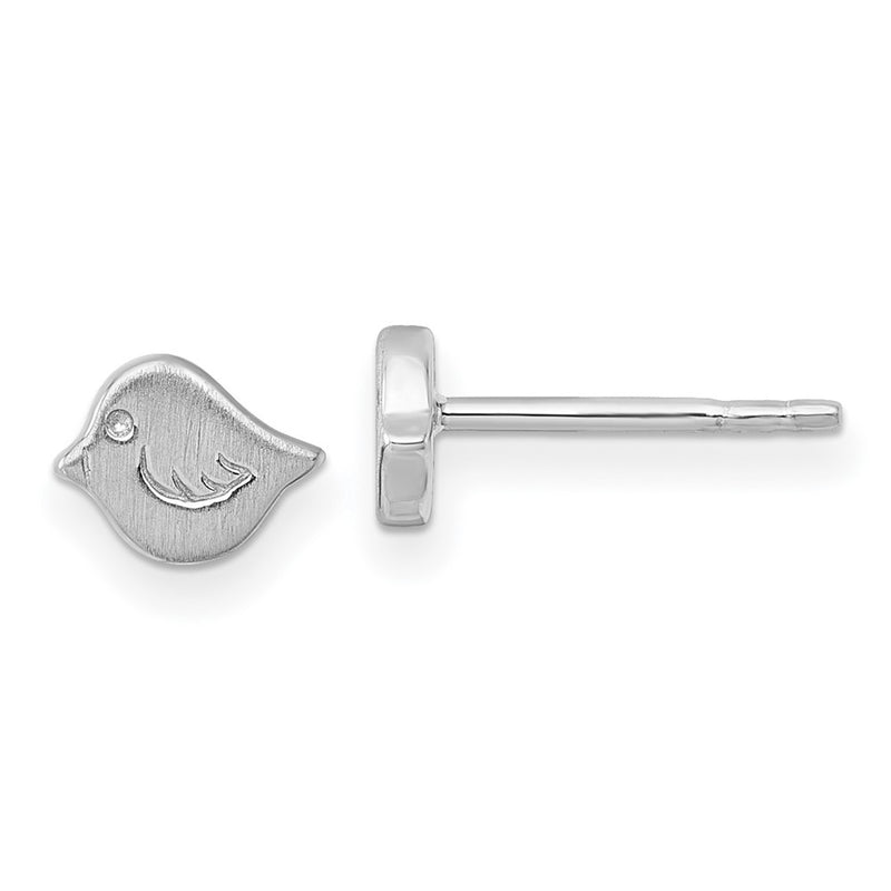 Sterling Silver Rhodium-Plated Brushed Bird Post Earrings