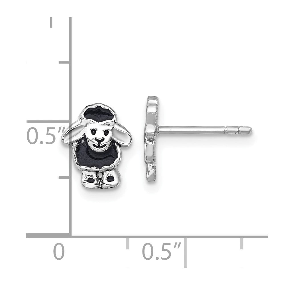 Sterling Silver Rhodium-Plated Polished Enamel Black Sheep Post Earrings