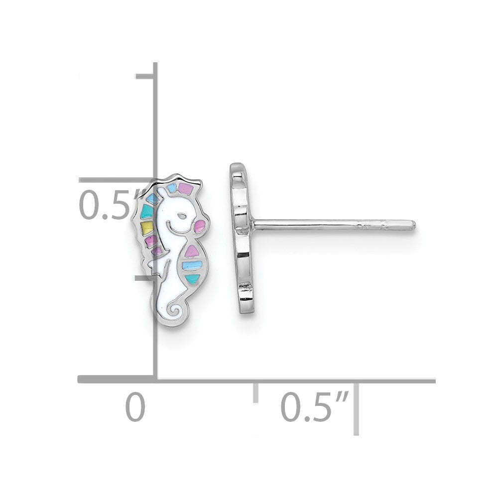 Sterling Silver Rhodium-Plated Enamel Seahorse Children's Post Earrings