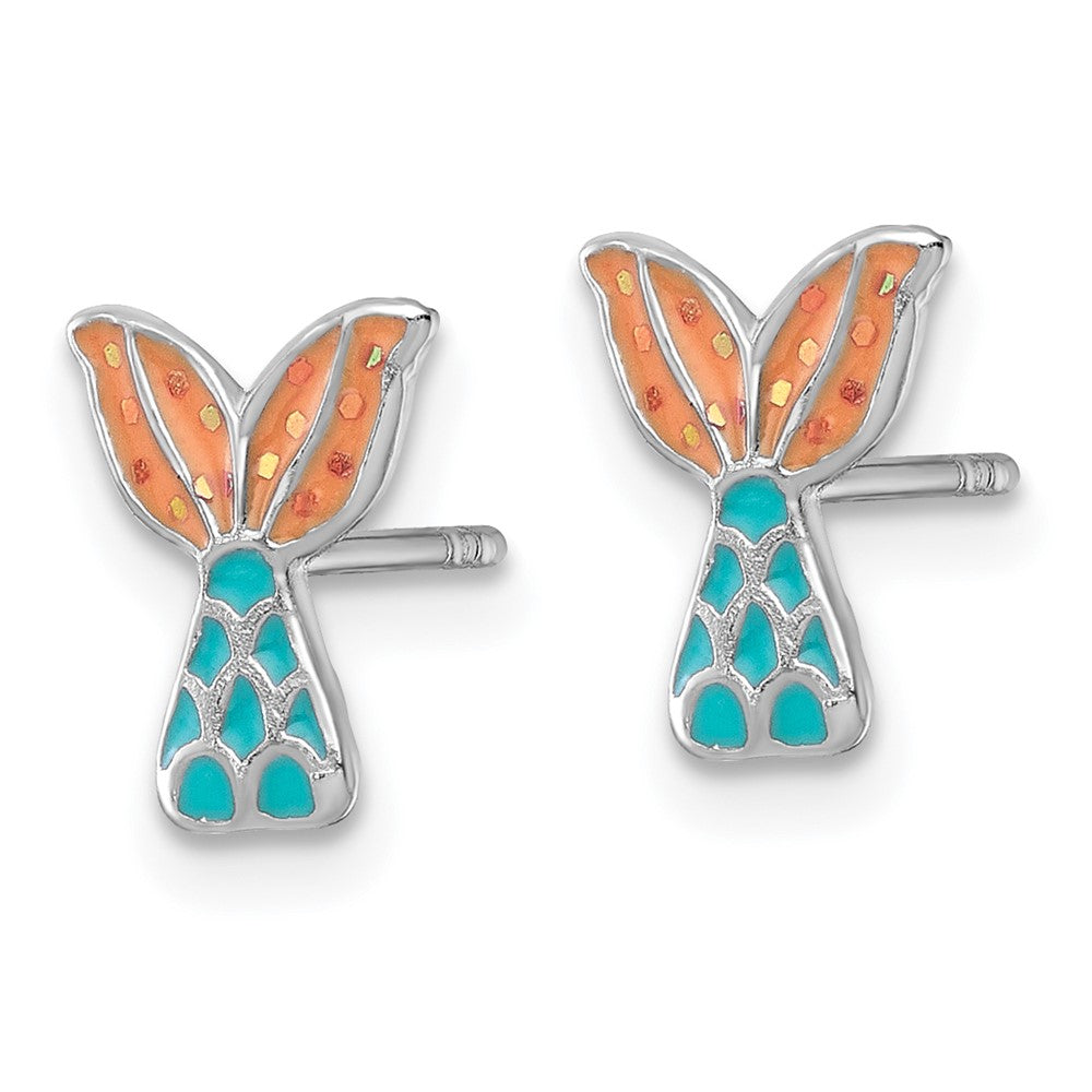 Sterling Silver Madi K Rh-Plat Enamel Mermaid Tail Children's Post Earrings