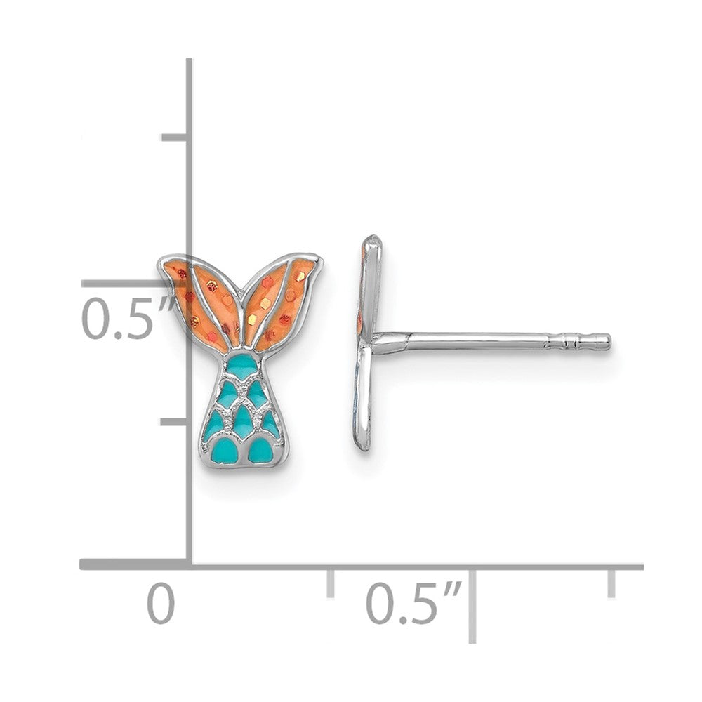 Sterling Silver Madi K Rh-Plat Enamel Mermaid Tail Children's Post Earrings