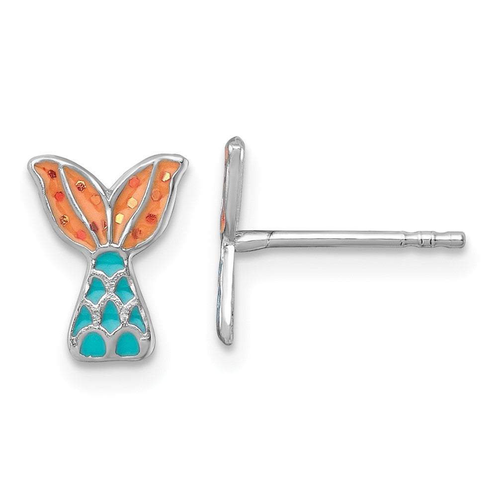 Sterling Silver Madi K Rh-Plat Enamel Mermaid Tail Children's Post Earrings