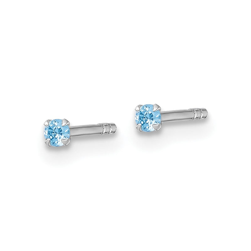 Sterling Silver Madi K Rhodium Plated Blue 2mm CZ Children's Stud Post Earrings