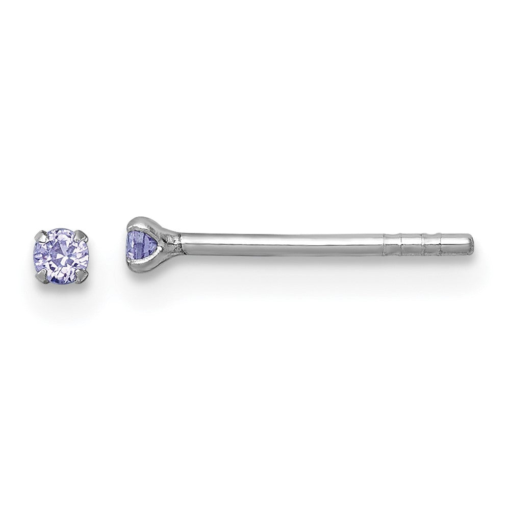 Sterling Silver Madi K Rh-Plat Purple 2mm CZ Children's Stud Post Earrings