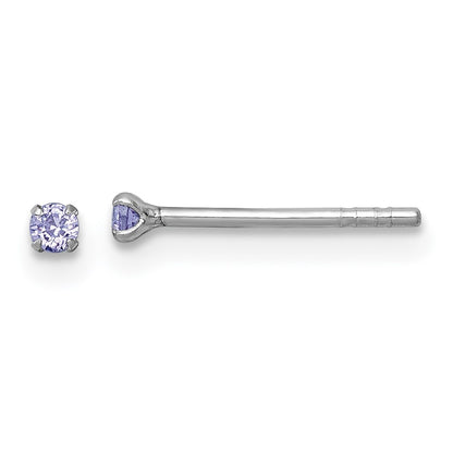 Sterling Silver Madi K Rh-Plat Purple 2mm CZ Children's Stud Post Earrings