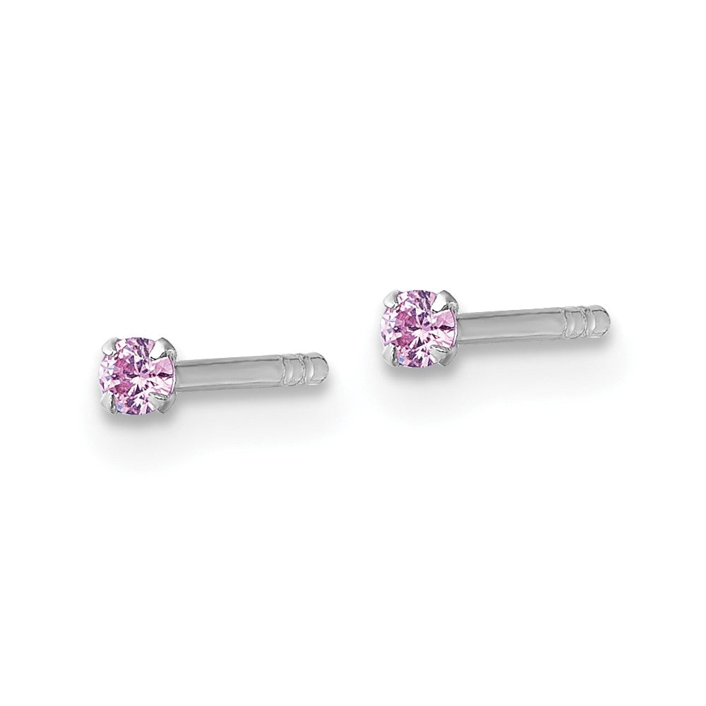 Sterling Silver Madi K Rhodium Plated Pink 2mm CZ Children's Stud Post Earrings
