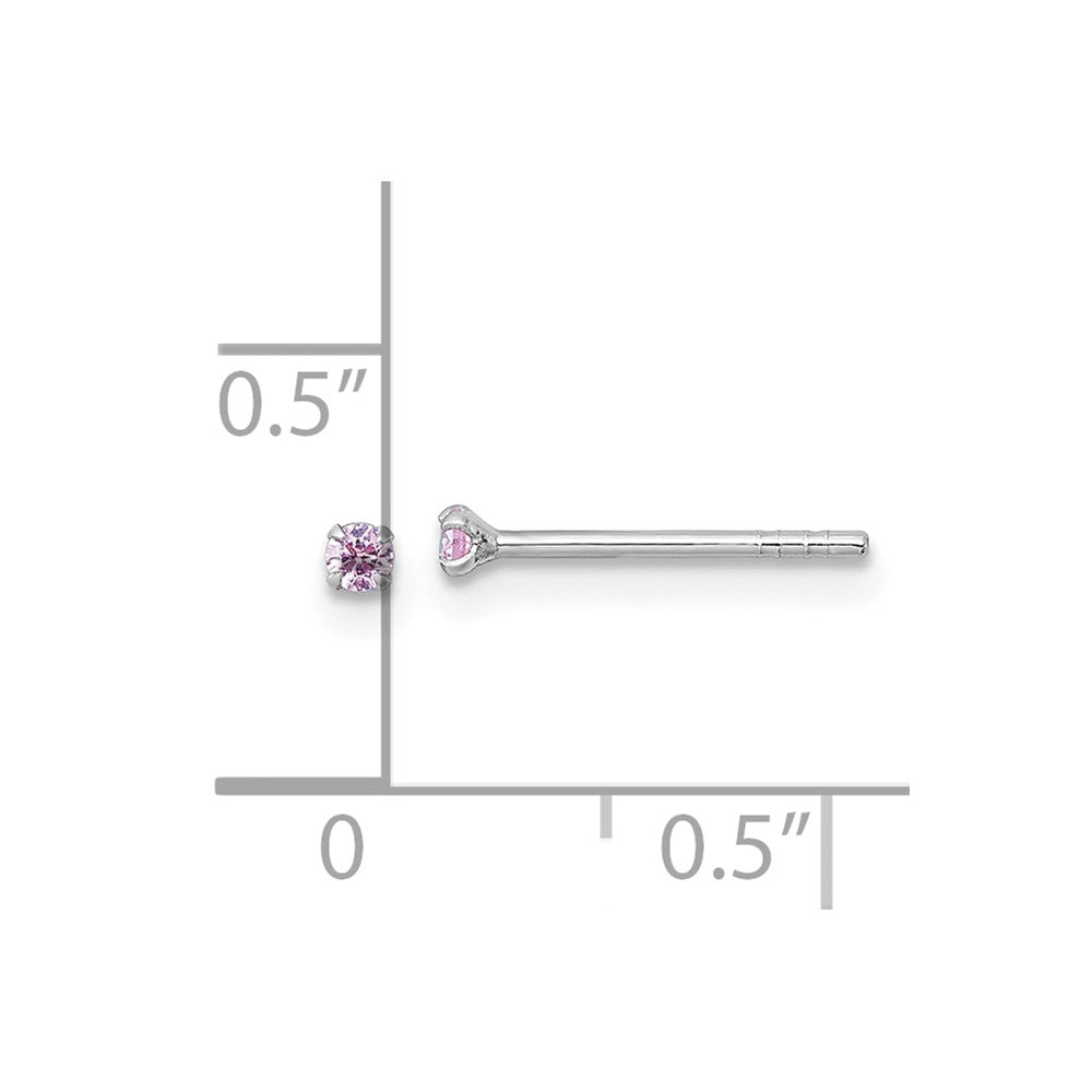 Sterling Silver Madi K Rhodium Plated Pink 2mm CZ Children's Stud Post Earrings