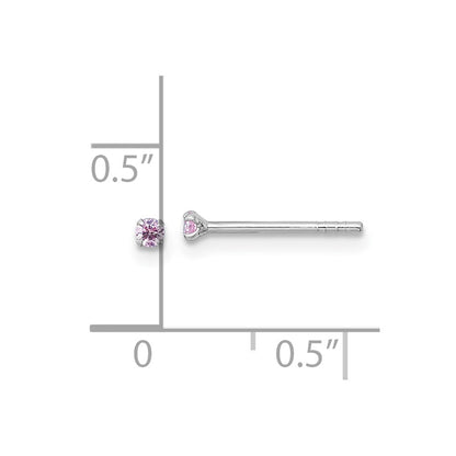 Sterling Silver Madi K Rhodium Plated Pink 2mm CZ Children's Stud Post Earrings