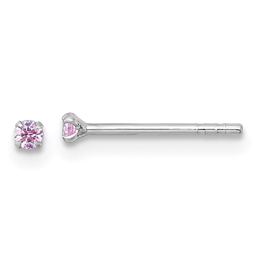 Sterling Silver Madi K Rhodium Plated Pink 2mm CZ Children's Stud Post Earrings