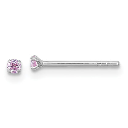 Sterling Silver Madi K Rhodium Plated Pink 2mm CZ Children's Stud Post Earrings