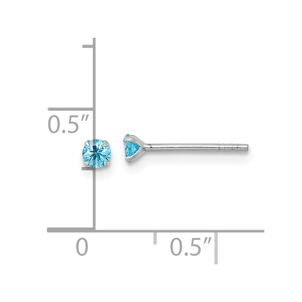 Sterling Silver Madi K Rhodium Plated Blue 3mm CZ Children's Stud Post Earrings