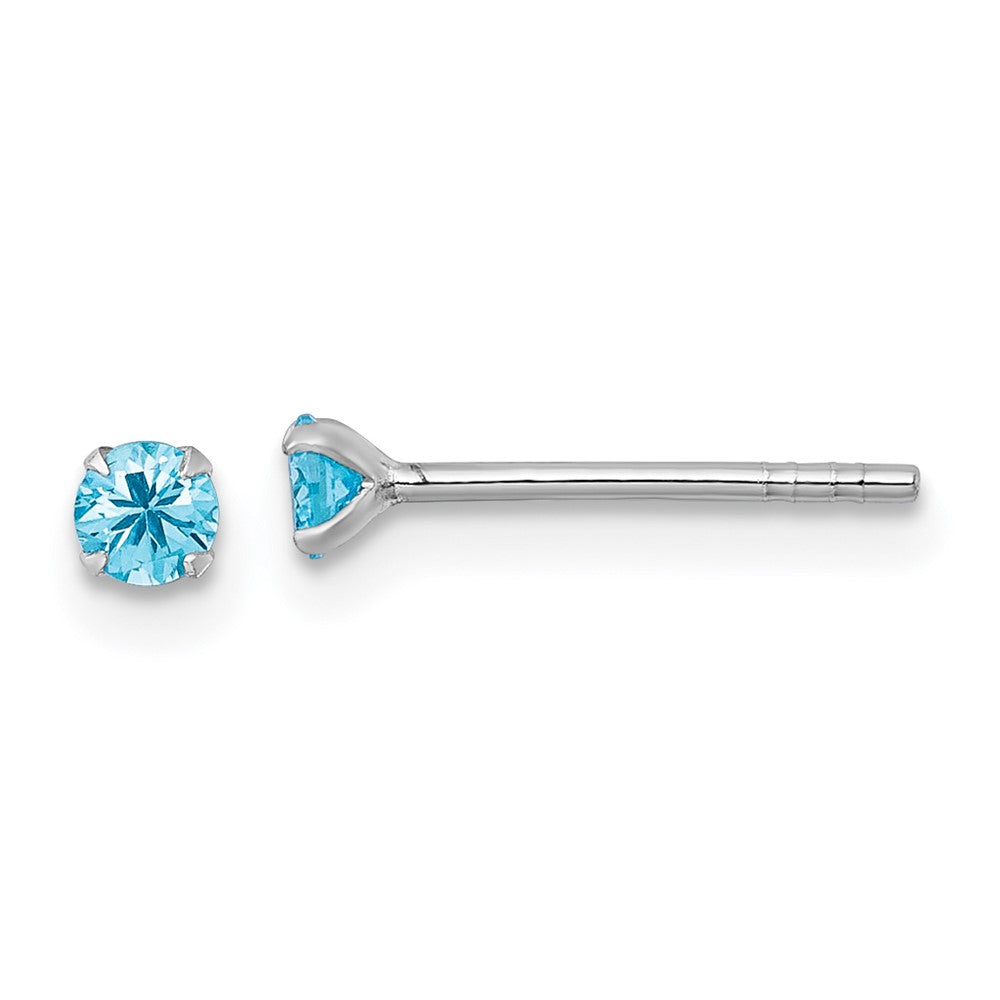 Sterling Silver Madi K Rhodium Plated Blue 3mm CZ Children's Stud Post Earrings