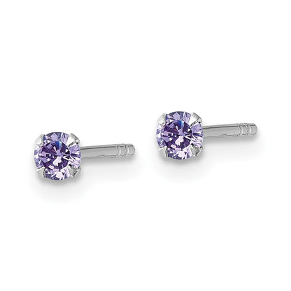 Sterling Silver Madi K Rh-Plat Purple 3mm CZ Children's Stud Post Earrings