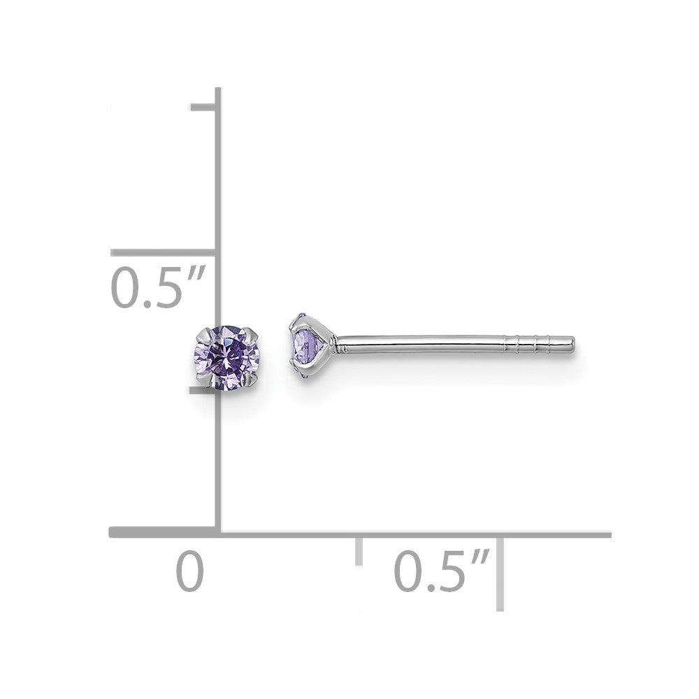 Sterling Silver Madi K Rh-Plat Purple 3mm CZ Children's Stud Post Earrings