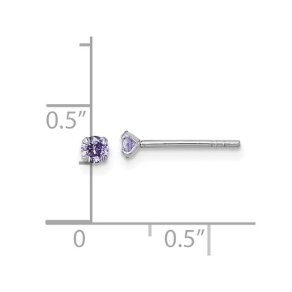Sterling Silver Madi K Rh-Plat Purple 3mm CZ Children's Stud Post Earrings
