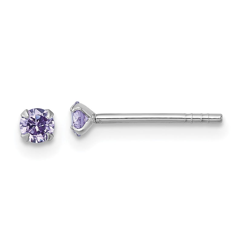 Sterling Silver Madi K Rh-Plat Purple 3mm CZ Children's Stud Post Earrings