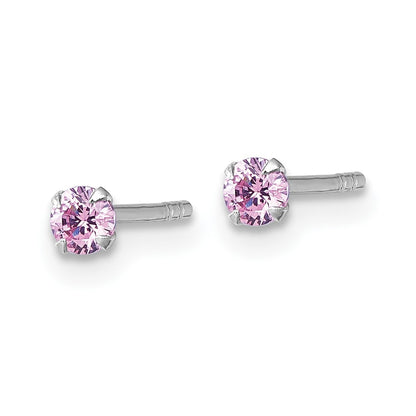 Sterling Silver Madi K Rhodium Plated Pink 3mm CZ Children's Stud Post Earrings