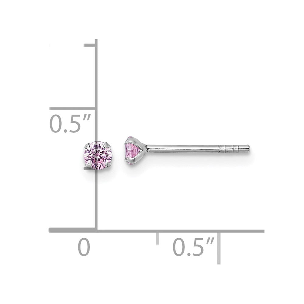 Sterling Silver Madi K Rhodium Plated Pink 3mm CZ Children's Stud Post Earrings
