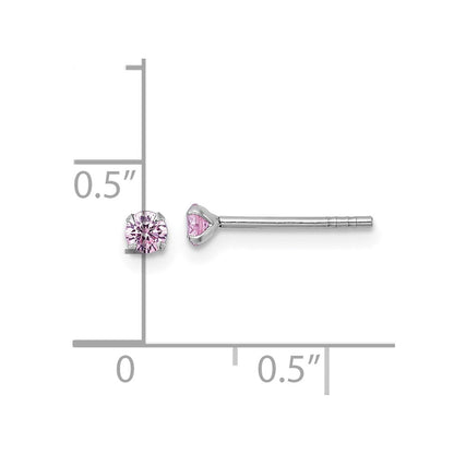 Sterling Silver Madi K Rhodium Plated Pink 3mm CZ Children's Stud Post Earrings