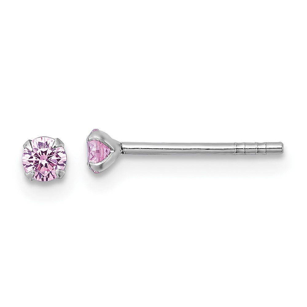 Sterling Silver Madi K Rhodium Plated Pink 3mm CZ Children's Stud Post Earrings