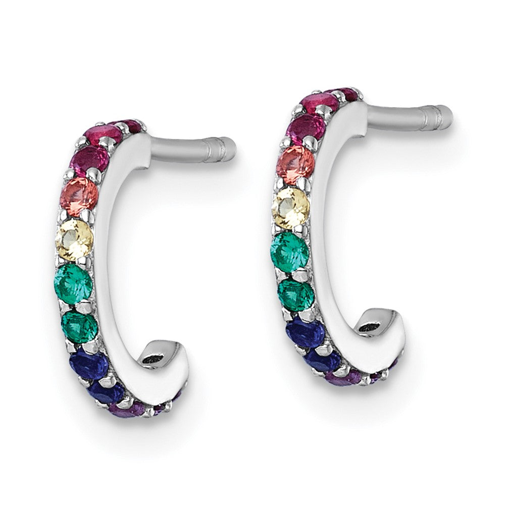 Sterling Silver Rh-Pl Multi Color Nano Crystal Children Hoop Post Earrings