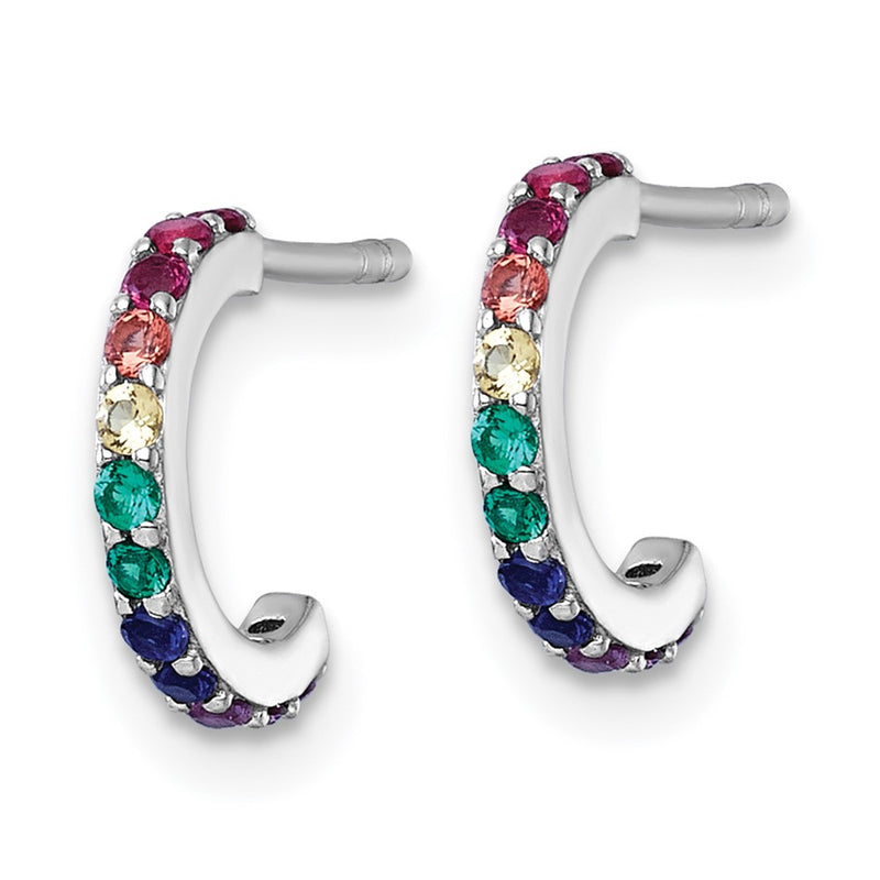 Sterling Silver Rh-Pl Multi Color Nano Crystal Children Hoop Post Earrings
