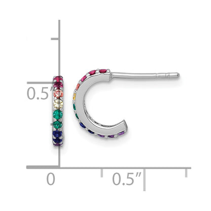 Sterling Silver Rh-Pl Multi Color Nano Crystal Children Hoop Post Earrings