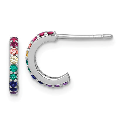 Sterling Silver Rh-Pl Multi Color Nano Crystal Children Hoop Post Earrings