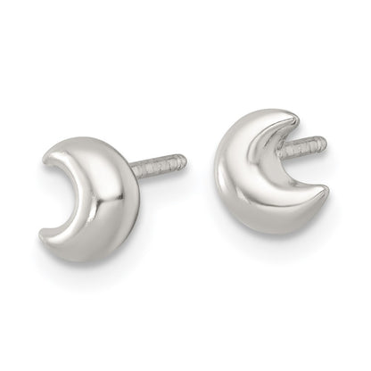 Sterling Silver Polished 3D Moon Children's Post Earrings