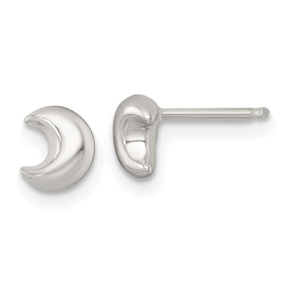 Sterling Silver Polished 3D Moon Children's Post Earrings