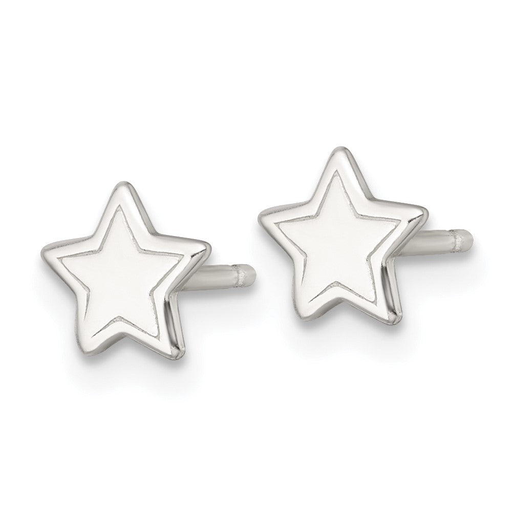 Sterling Silver Polished and Grooved Star Children's Post Earrings