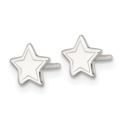 Sterling Silver Polished and Grooved Star Children's Post Earrings