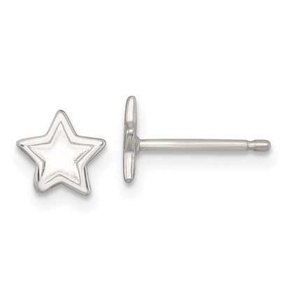 Sterling Silver Polished and Grooved Star Children's Post Earrings