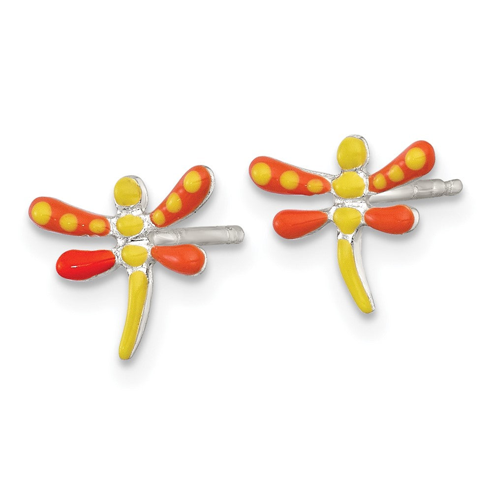Sterling Silver Polished Enameled Dragonfly Children's Post Earrings