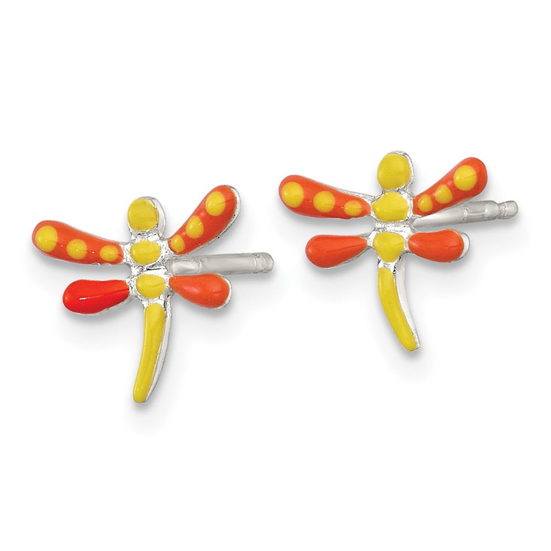 Sterling Silver Polished Enameled Dragonfly Children's Post Earrings