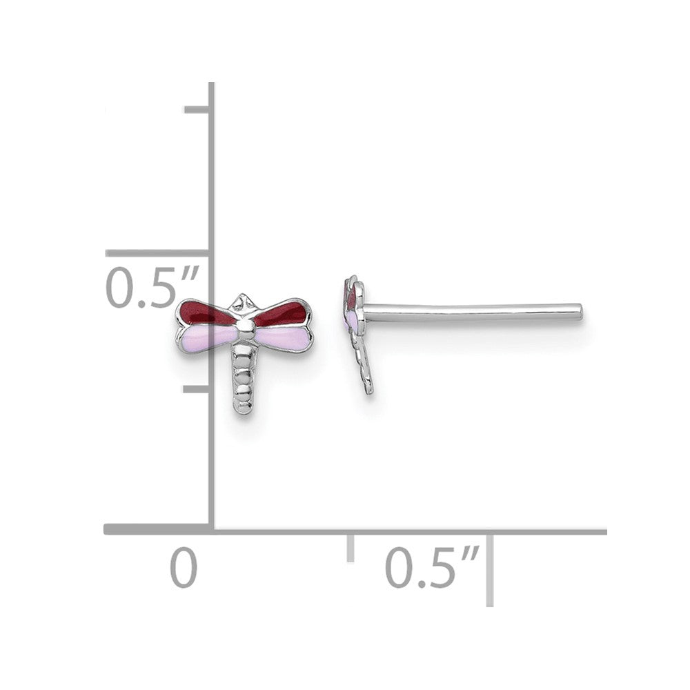Sterling Silver Madi K Rhodium Plated Enamel Red and Pink Dragonfly Children's Post Earrings