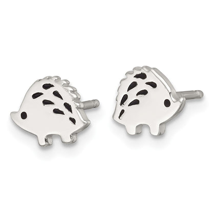 Sterling Silver Polished Enameled Porcupine Children's Post Earrings