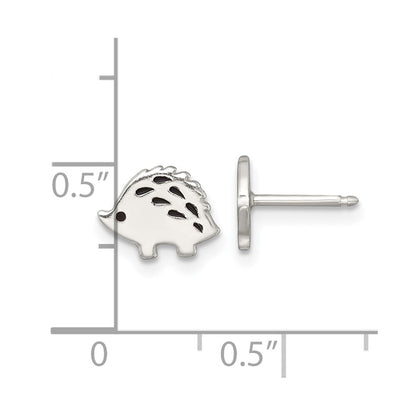 Sterling Silver Polished Enameled Porcupine Children's Post Earrings